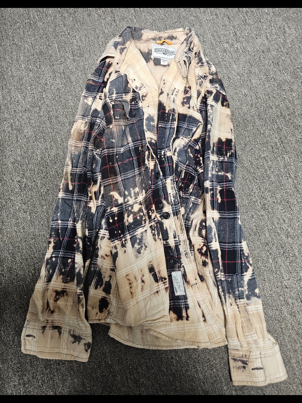 Field & Stream Black and Beige Plaid Bleached Button-Down Shirt